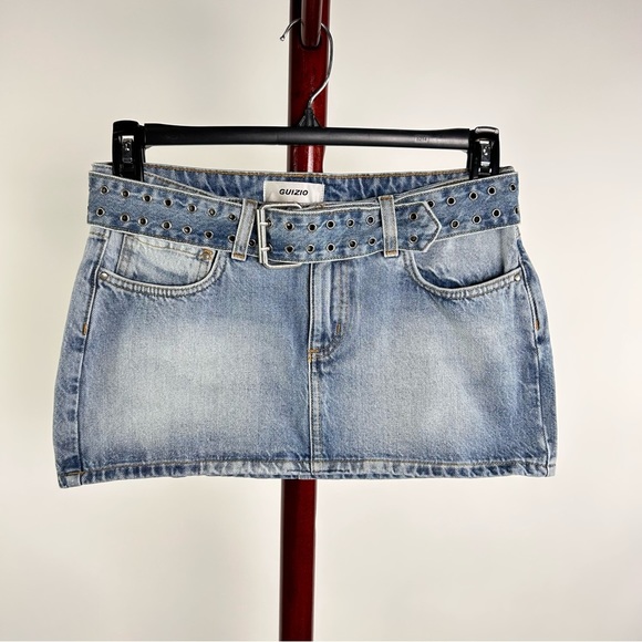 Danielle Guizio NY Sz S Low Rise Belted Denim Mini Skirt - Picture 3 of 9